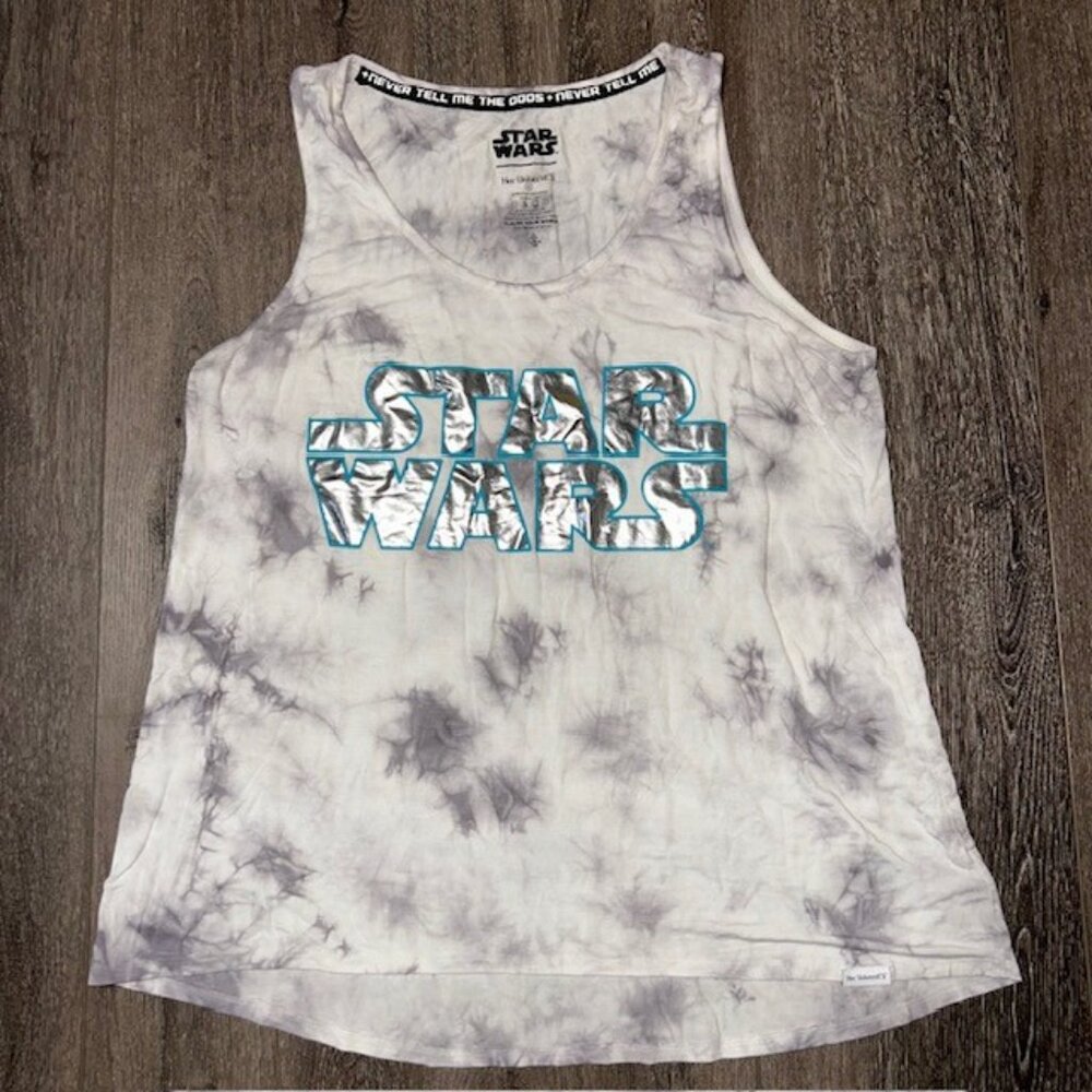 HER UNIVERSE Star Wars Tie-Dye Gray  White Lounge Tank XL Shiny Letters